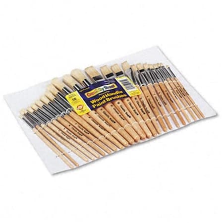 Creativity Street Preschool Brush Set- Sizes 1-12- Natural Bristle- Flat; Round- 24/Set CR30605